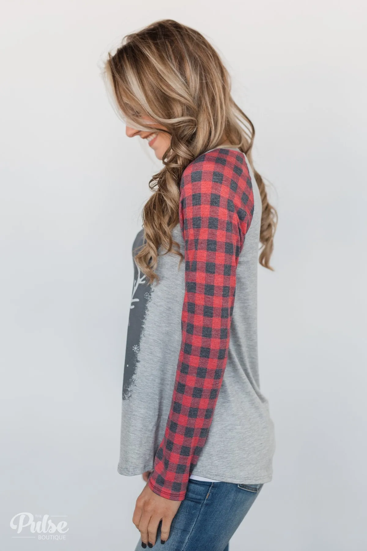 "Merry Christmas" Plaid Long Sleeve Top