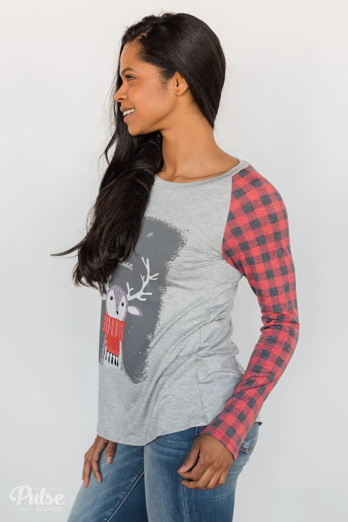 "Merry Christmas" Plaid Long Sleeve Top
