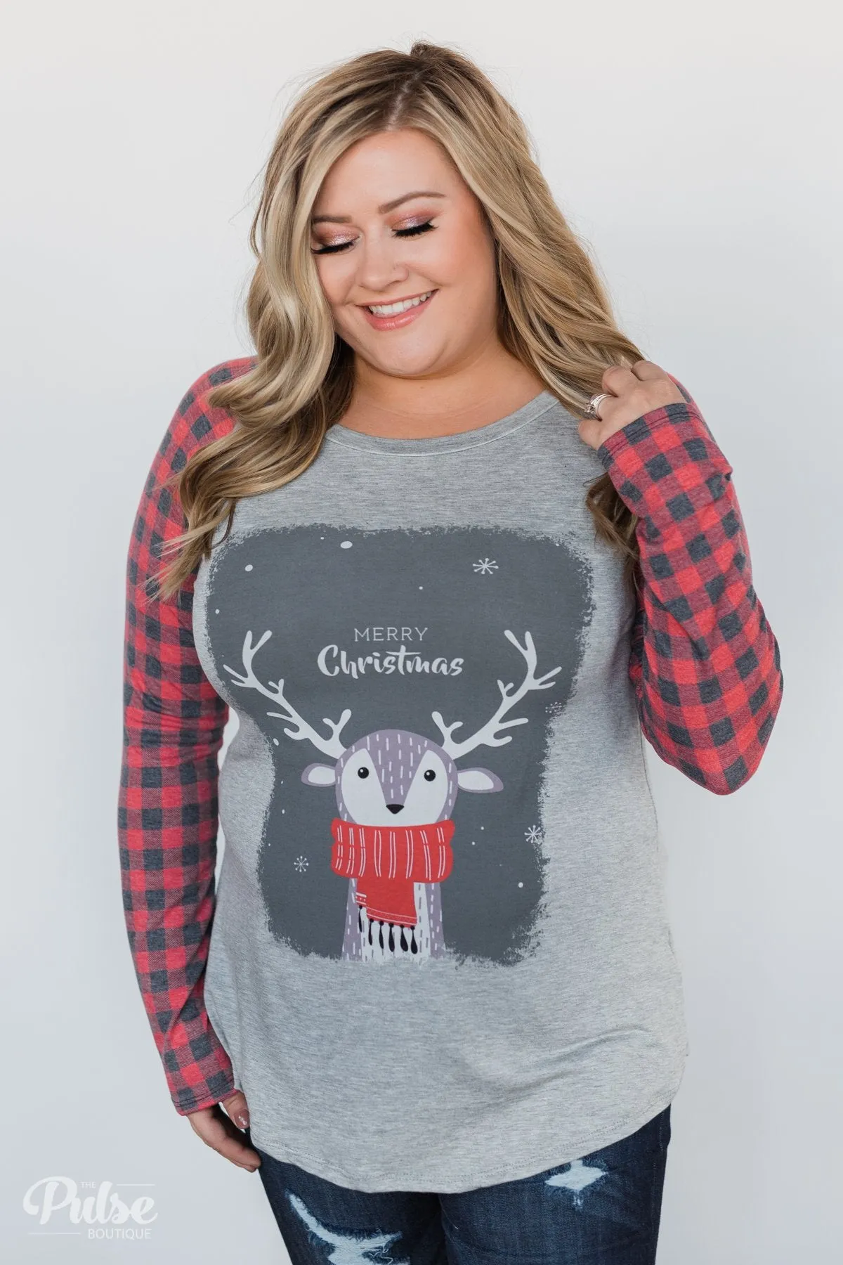 "Merry Christmas" Plaid Long Sleeve Top