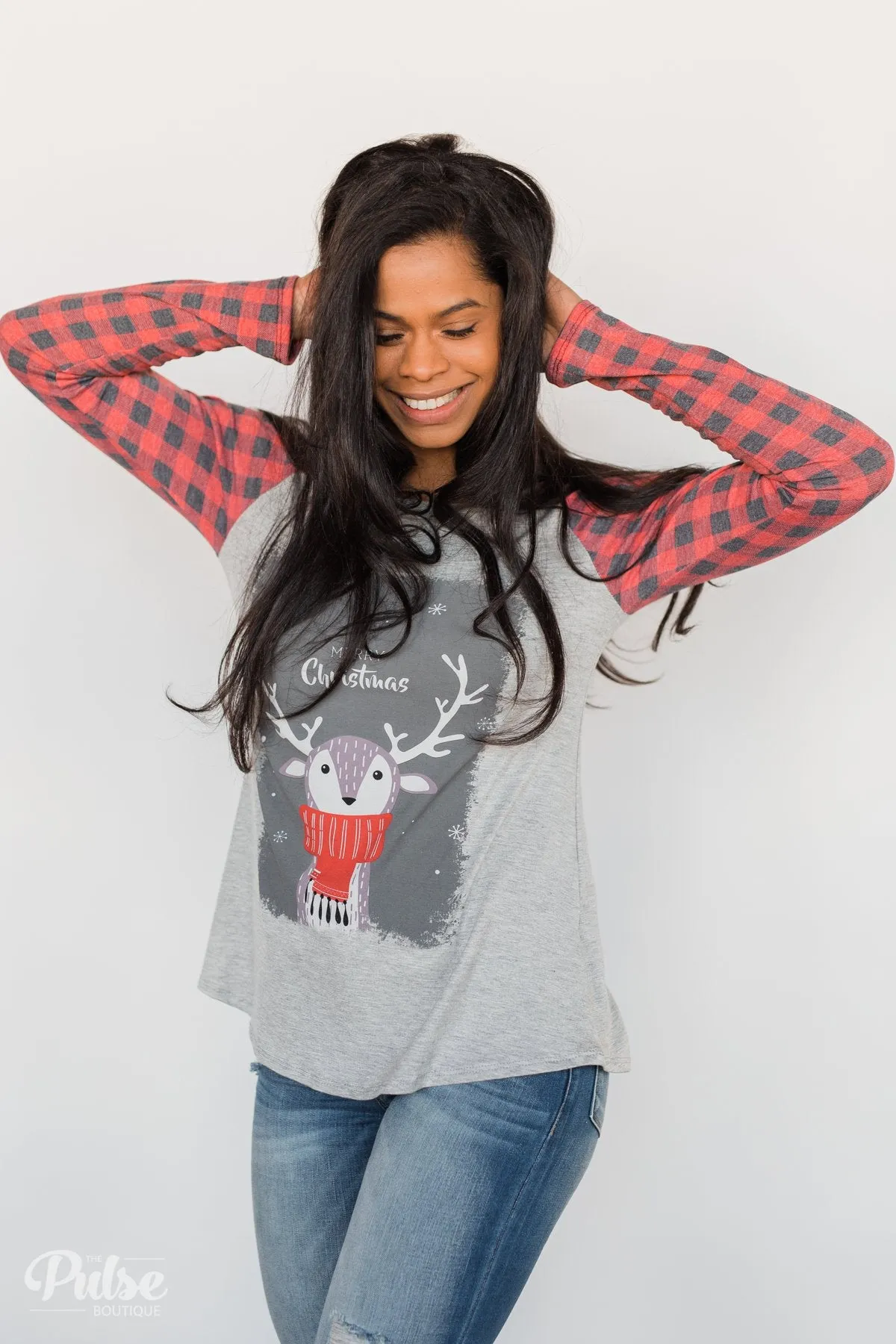 "Merry Christmas" Plaid Long Sleeve Top