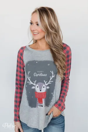 "Merry Christmas" Plaid Long Sleeve Top