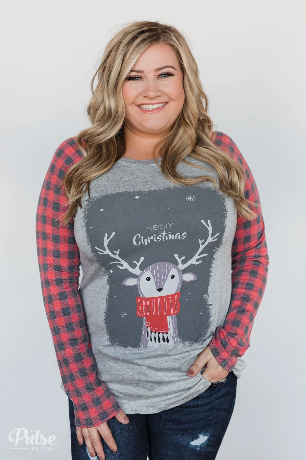 "Merry Christmas" Plaid Long Sleeve Top
