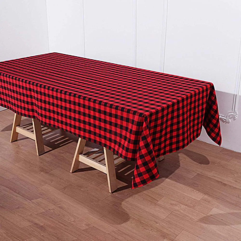 Red and Black Checkered Buffalo Plaid Gingham Fabric Rectangle Tablecloth, Seasonal Fall and Christmas Home Decor (60" x 102")