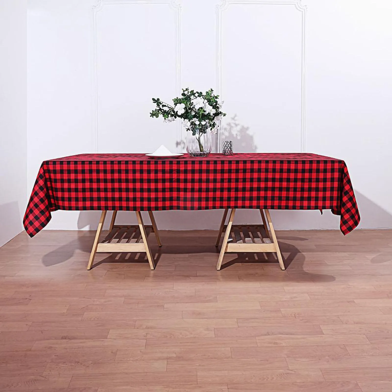 Red and Black Checkered Buffalo Plaid Gingham Fabric Rectangle Tablecloth, Seasonal Fall and Christmas Home Decor (60" x 102")