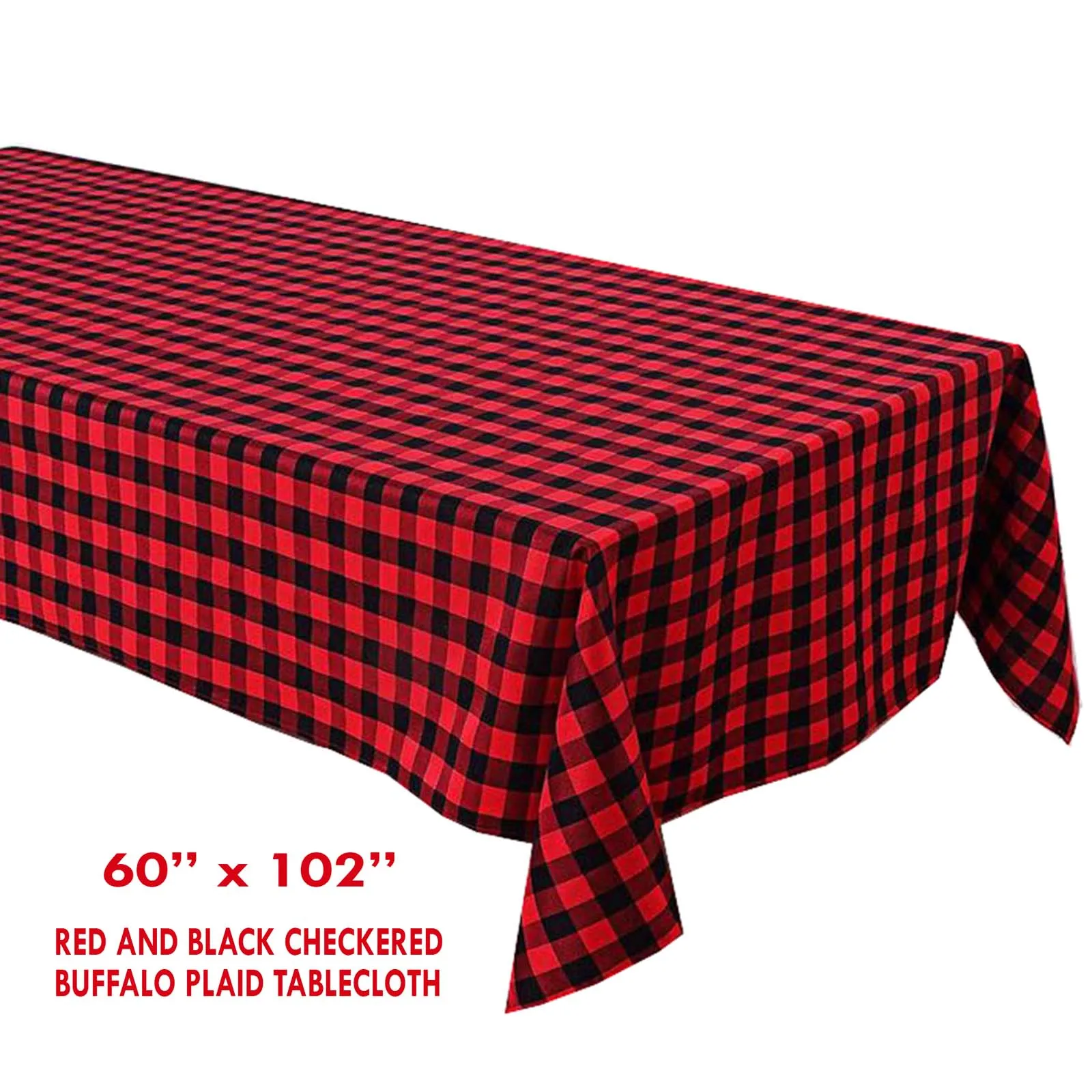 Red and Black Checkered Buffalo Plaid Gingham Fabric Rectangle Tablecloth, Seasonal Fall and Christmas Home Decor (60" x 102")