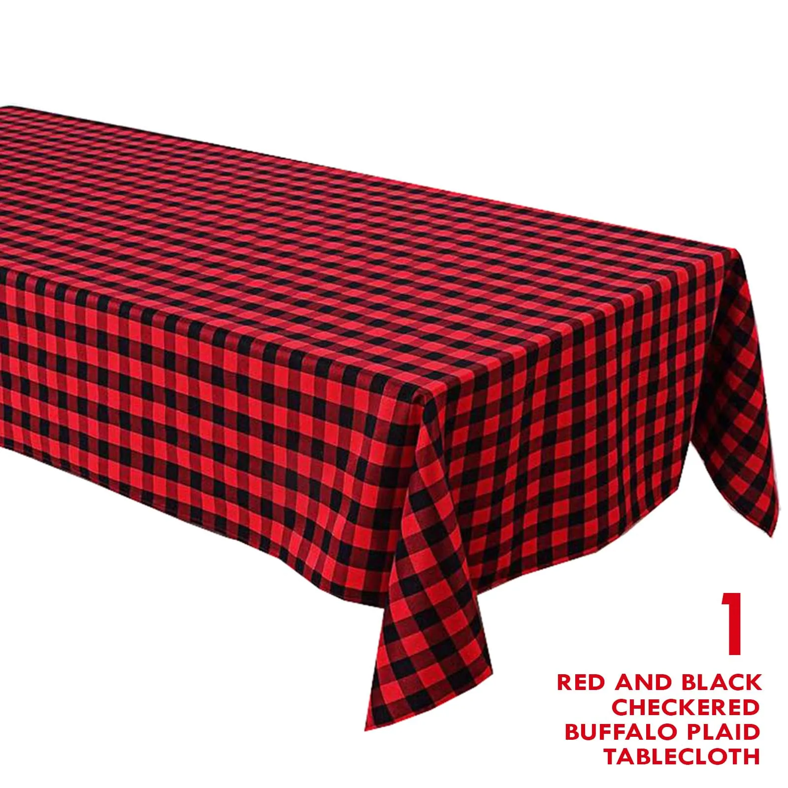 Red and Black Checkered Buffalo Plaid Gingham Fabric Rectangle Tablecloth, Seasonal Fall and Christmas Home Decor (60" x 102")