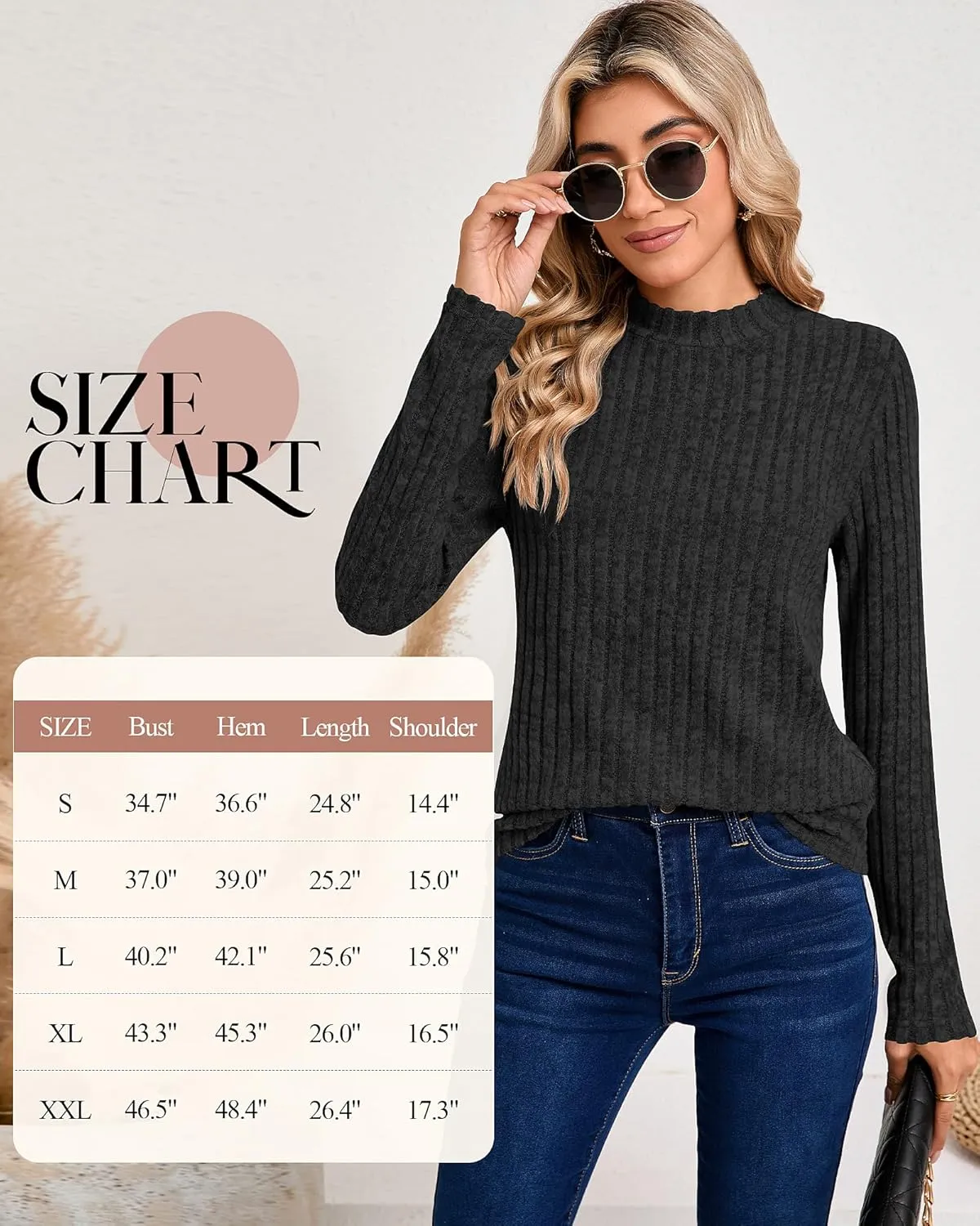 Riyiper 3 Pack Women's Mock Neck Sweaters, Long Sleeve Lightweight Tops Casual Soft Sweaters Knit Slim Fitted Basic Pullover