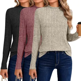 Riyiper 3 Pack Women's Mock Neck Sweaters, Long Sleeve Lightweight Tops Casual Soft Sweaters Knit Slim Fitted Basic Pullover