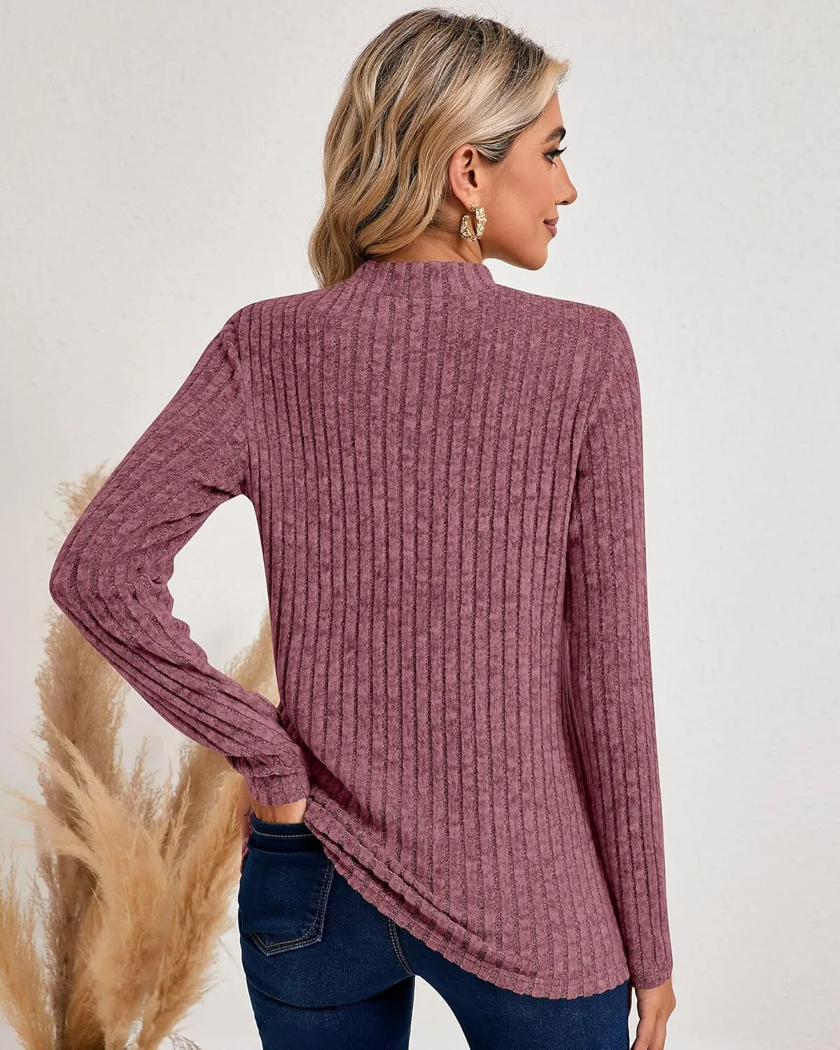 Riyiper 3 Pack Women's Mock Neck Sweaters, Long Sleeve Lightweight Tops Casual Soft Sweaters Knit Slim Fitted Basic Pullover
