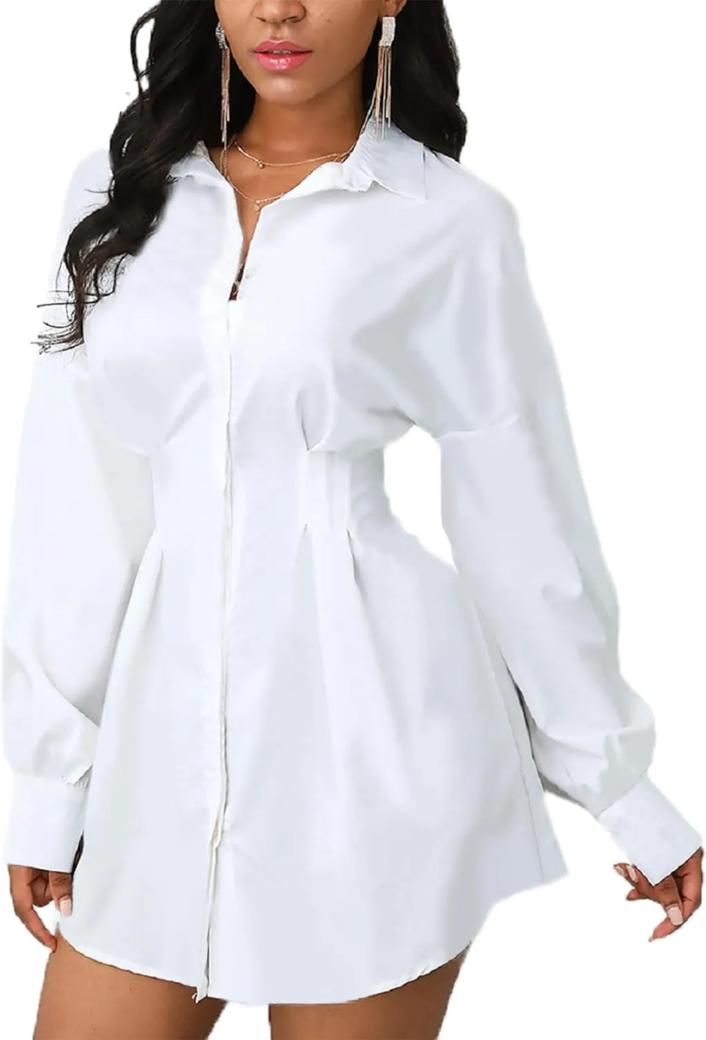 Shirt Dresses for Women Sexy Tops Button Down Shirts Dress Colorful Collar Blouses Long Sleeve Floral Print Loose T-Shirt