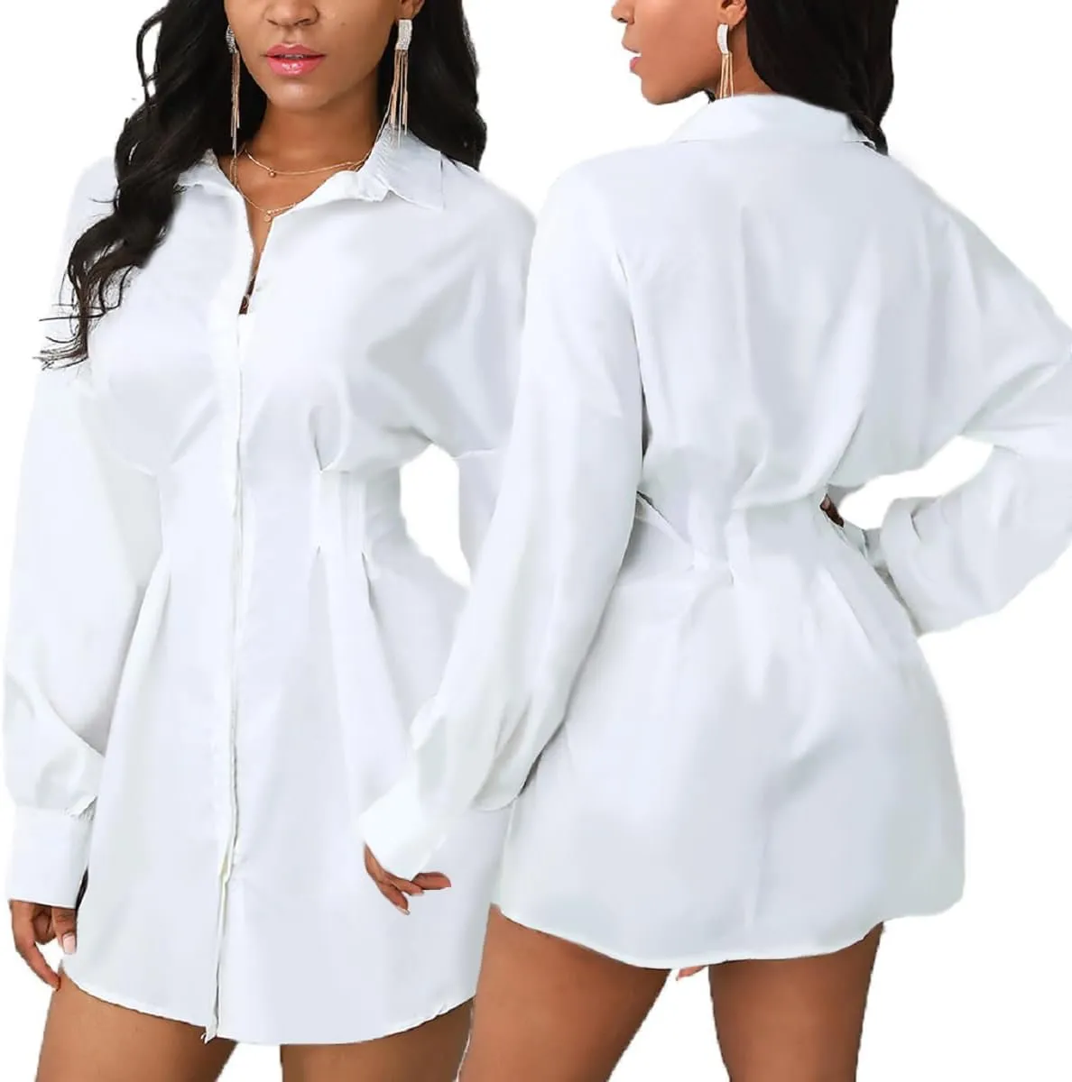 Shirt Dresses for Women Sexy Tops Button Down Shirts Dress Colorful Collar Blouses Long Sleeve Floral Print Loose T-Shirt