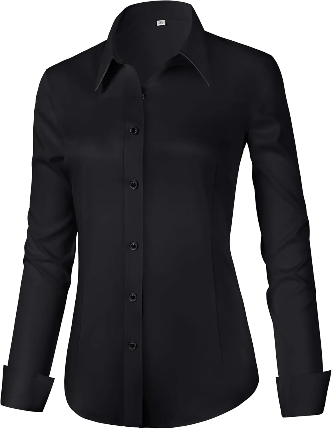 Soft Wrinkle-Free Women's Button Down Dress Shirts Solid Long Sleeve Work Blouses Fit Stretch Casual Tops XXS-4XL