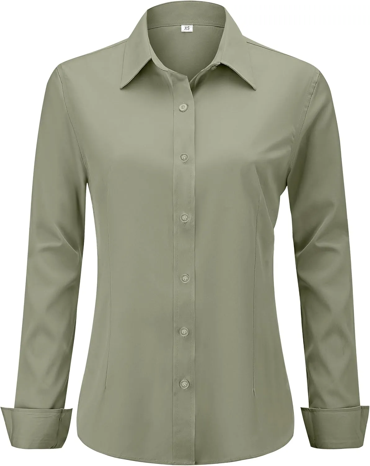Soft Wrinkle-Free Women's Button Down Dress Shirts Solid Long Sleeve Work Blouses Fit Stretch Casual Tops XXS-6XL