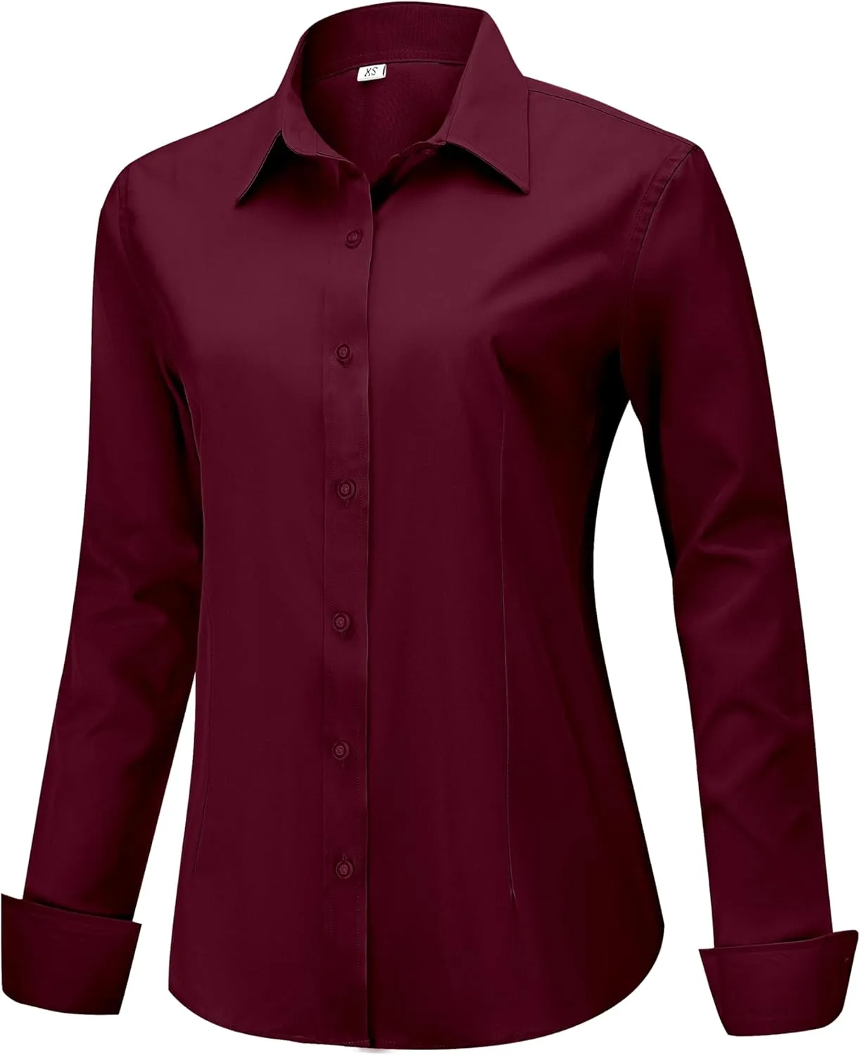 Soft Wrinkle-Free Women's Button Down Dress Shirts Solid Long Sleeve Work Blouses Fit Stretch Casual Tops XXS-6XL