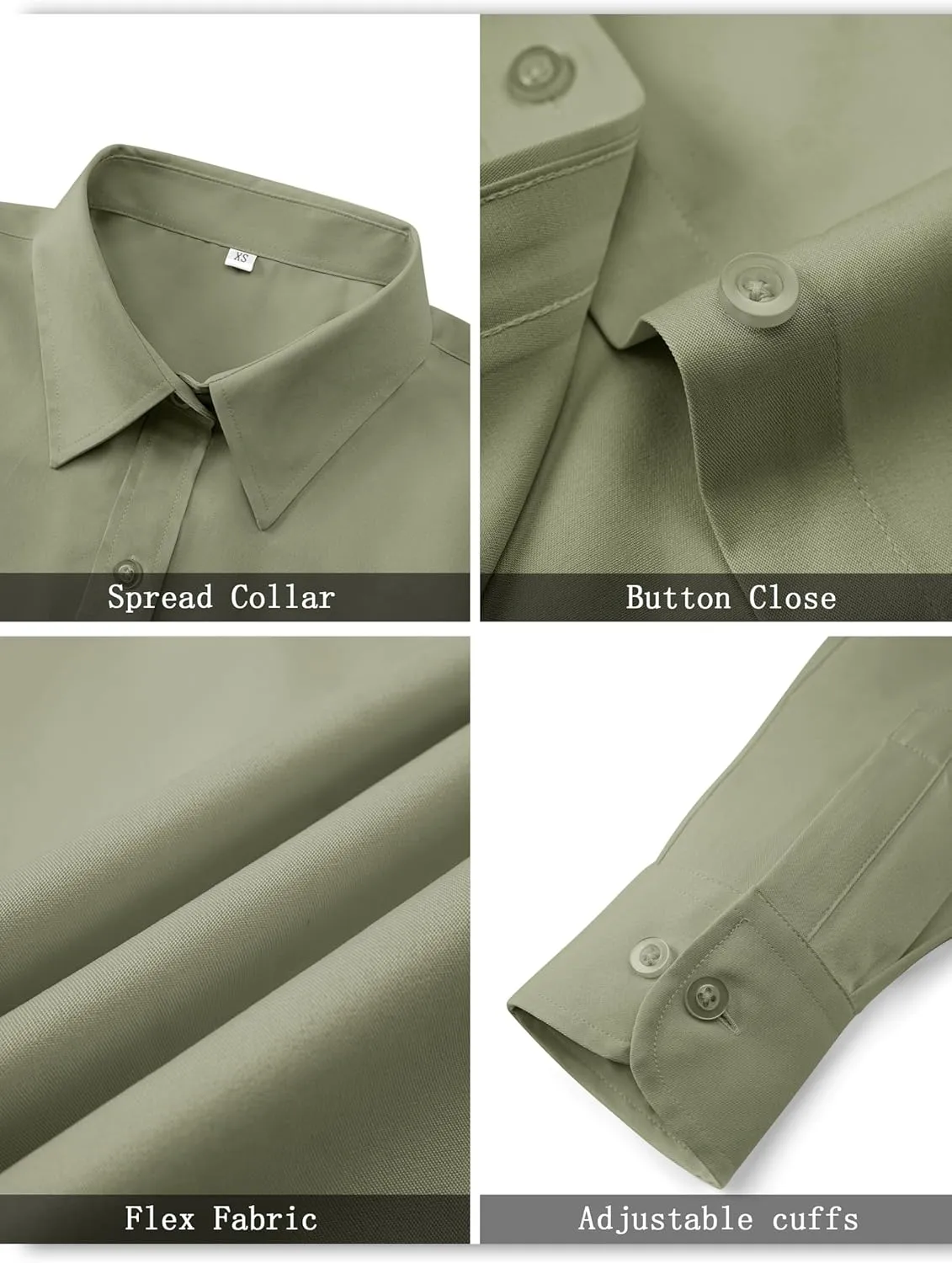 Soft Wrinkle-Free Women's Button Down Dress Shirts Solid Long Sleeve Work Blouses Fit Stretch Casual Tops XXS-6XL