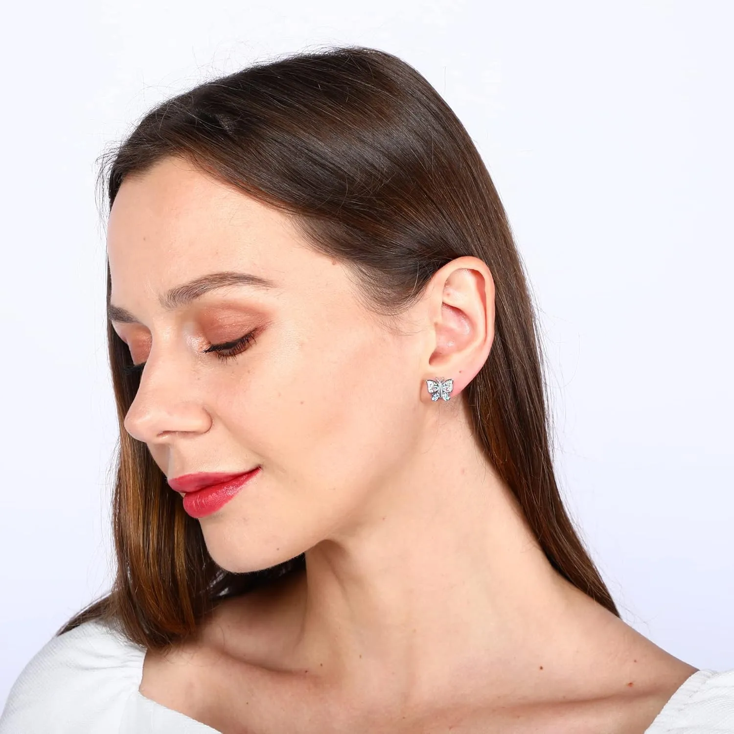 Spefavo Crystal Butterfly Earrings,Inlaid with Zirconia,Hypoallergenic Children's Diamond Silver Earrings,Birth Gift Birthday Valentine's Day Mother's Day Graduation Gift