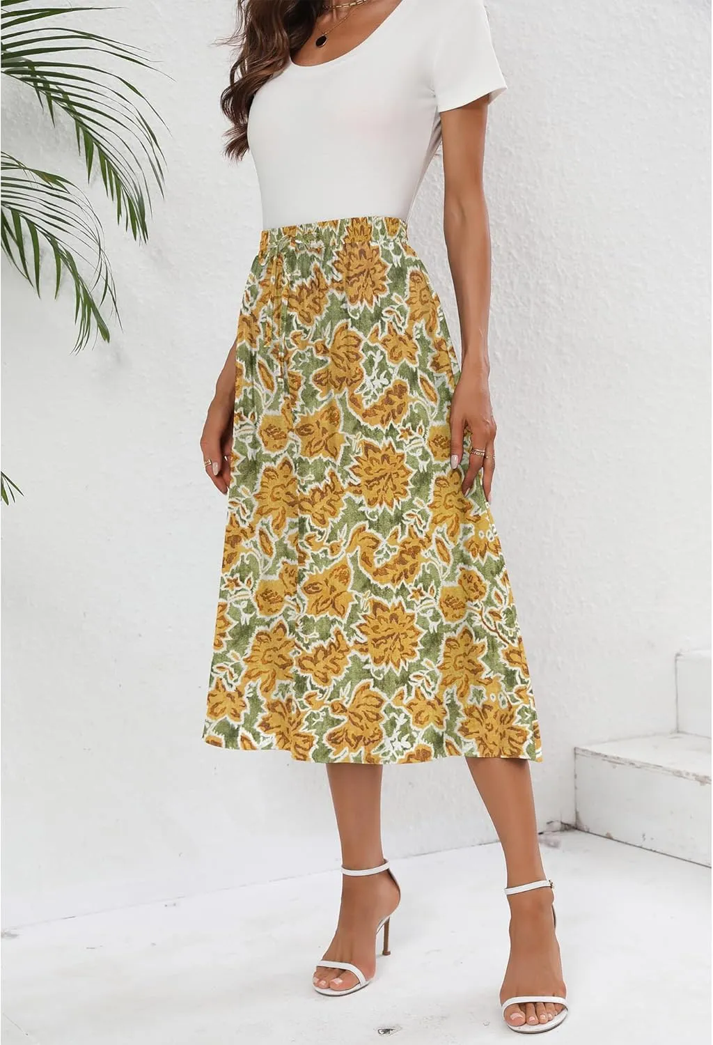 Summer Skirts with Pockets 2025 Boho Midi Length Skirt High Waisted Beach Cover Up for Women Trendy(S-2XL)