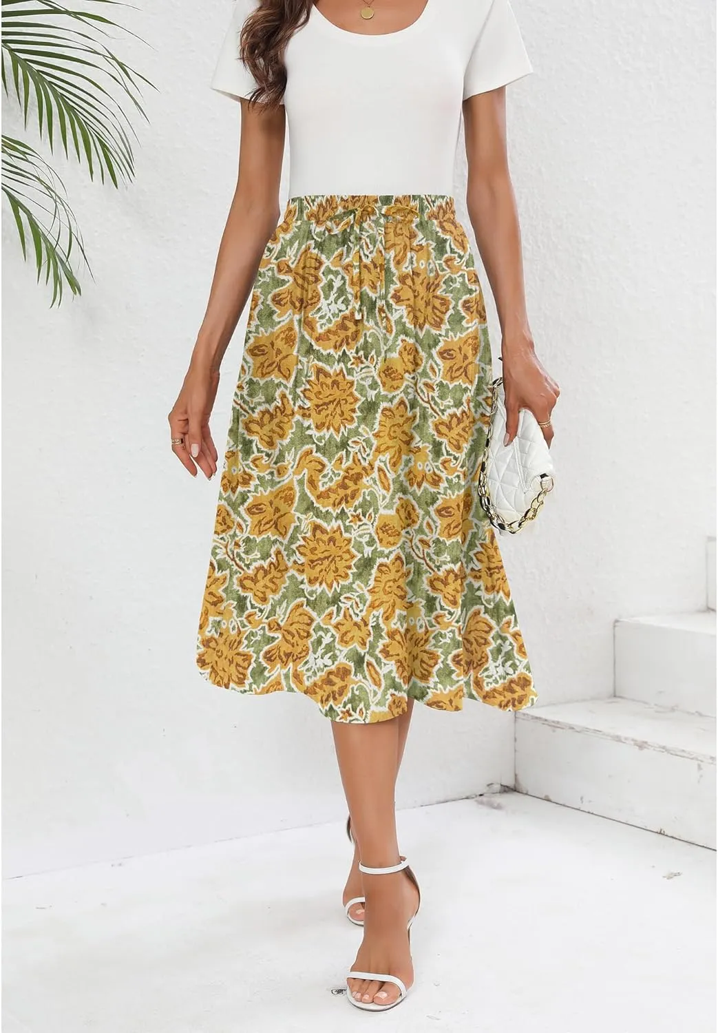 Summer Skirts with Pockets 2025 Boho Midi Length Skirt High Waisted Beach Cover Up for Women Trendy(S-2XL)