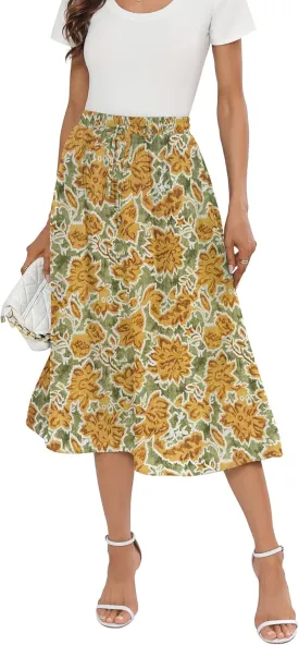 Summer Skirts with Pockets 2025 Boho Midi Length Skirt High Waisted Beach Cover Up for Women Trendy(S-2XL)