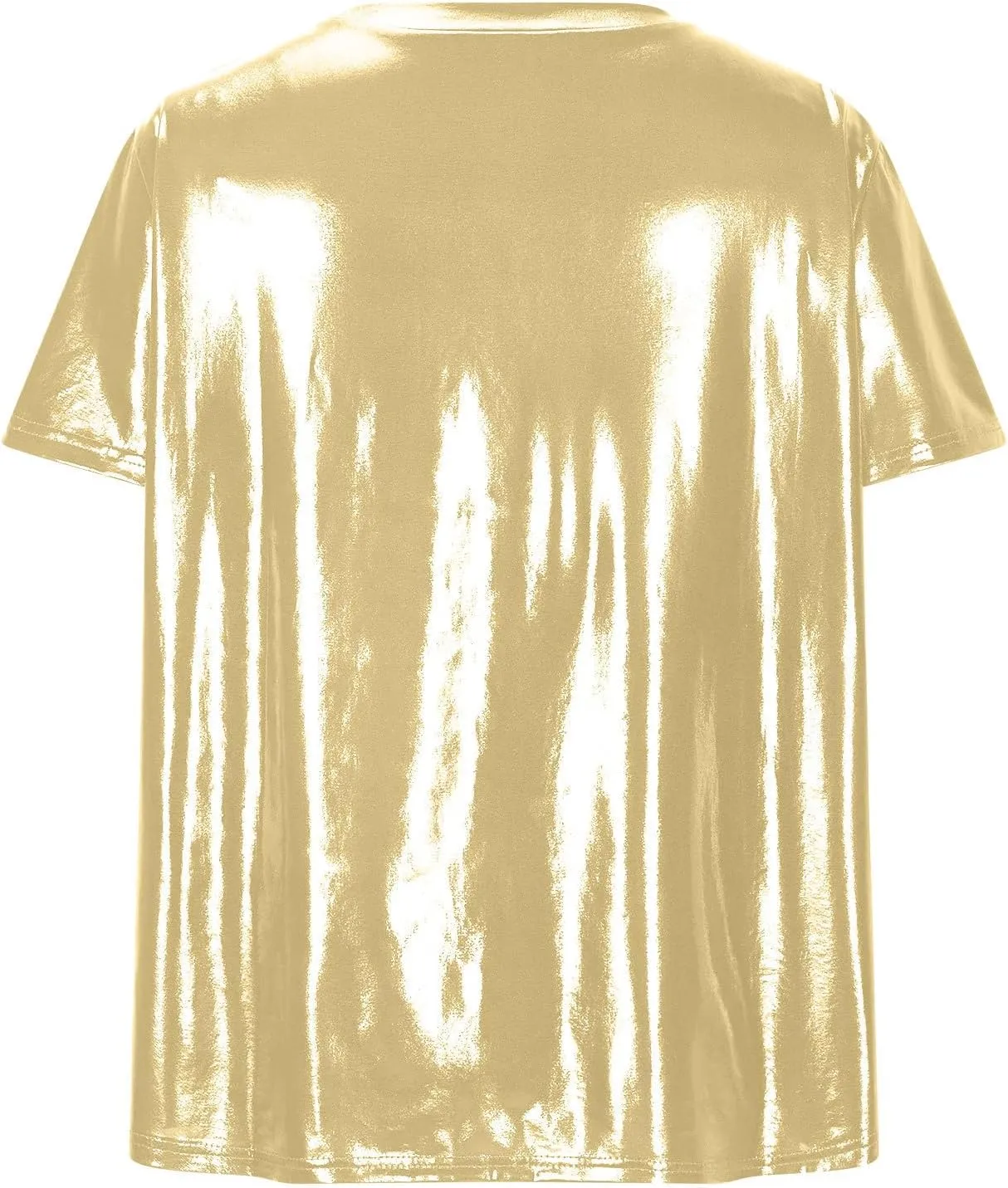 Summer T Shirts for Women Metallic Shiny Top Shiny Glitter Shirt Casual Round Neck Holographic Party Disco Club Tees