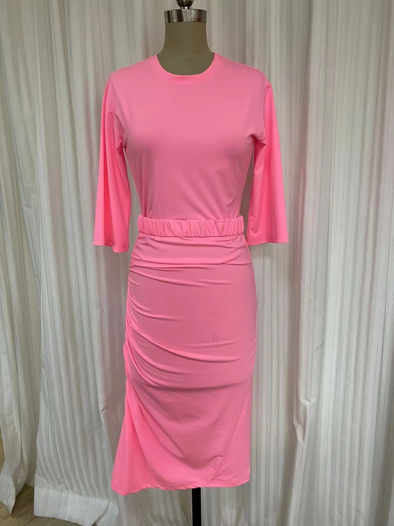 Swimsuit - Dress D2051S Fluo pink with elasticated belt