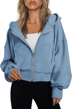 Trendy Queen Hoodies for Women Full Zip Up Cropped Sweatshirts Jackets Casual Comfy Gym Tops Fall Outfits Winter Clothes 2025