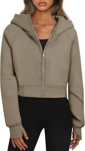 Trendy Queen Womens Zip Up Hoodies Jackets Cropped Sweatshirts Fleece Fall Outfits Casual Comfy Y2k Tops Winter Clothes 2025
