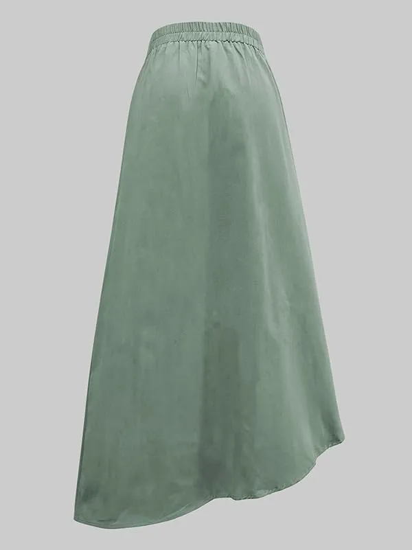 UOOZEE Women's Asymmetrical High Low Skirt Elastic High Waist Dressy Casual Business Work Midi Skirt with Pockets