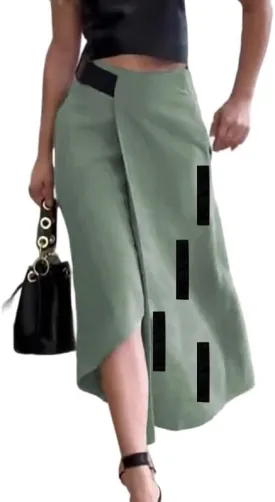UOOZEE Women's Asymmetrical High Low Skirt Elastic High Waist Dressy Casual Business Work Midi Skirt with Pockets