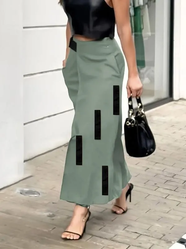 UOOZEE Women's Asymmetrical High Low Skirt Elastic High Waist Dressy Casual Business Work Midi Skirt with Pockets