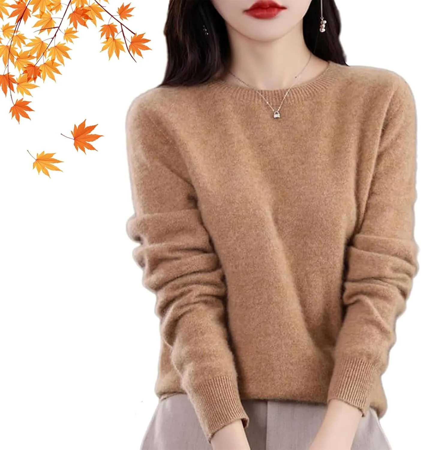 Visulong Cashmere Sweaters, 2024 Fall Crew Neck Cashmere Sweaters for Women, Lightweight, Cozy, Warm, Soft