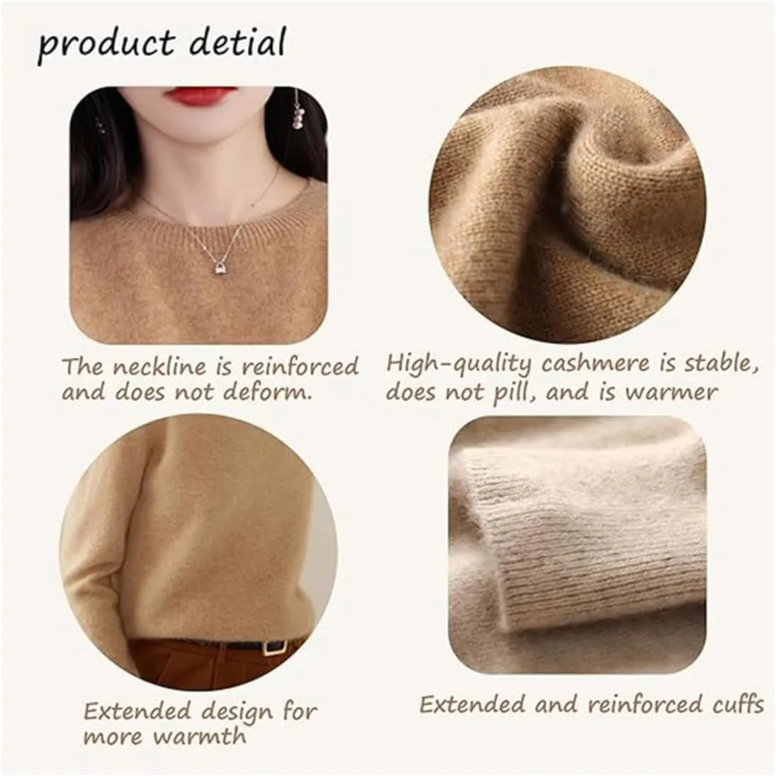 Visulong Cashmere Sweaters, 2024 Fall Crew Neck Cashmere Sweaters for Women, Lightweight, Cozy, Warm, Soft