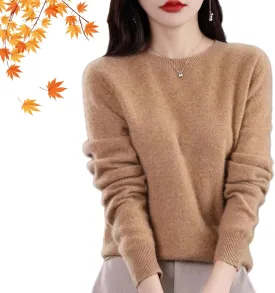 Visulong Cashmere Sweaters, 2024 Fall Crew Neck Cashmere Sweaters for Women, Lightweight, Cozy, Warm, Soft