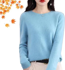 Visulong Cashmere Sweaters, 2024 Fall Crew Neck Cashmere Sweaters for Women, Lightweight, Cozy, Warm, Soft