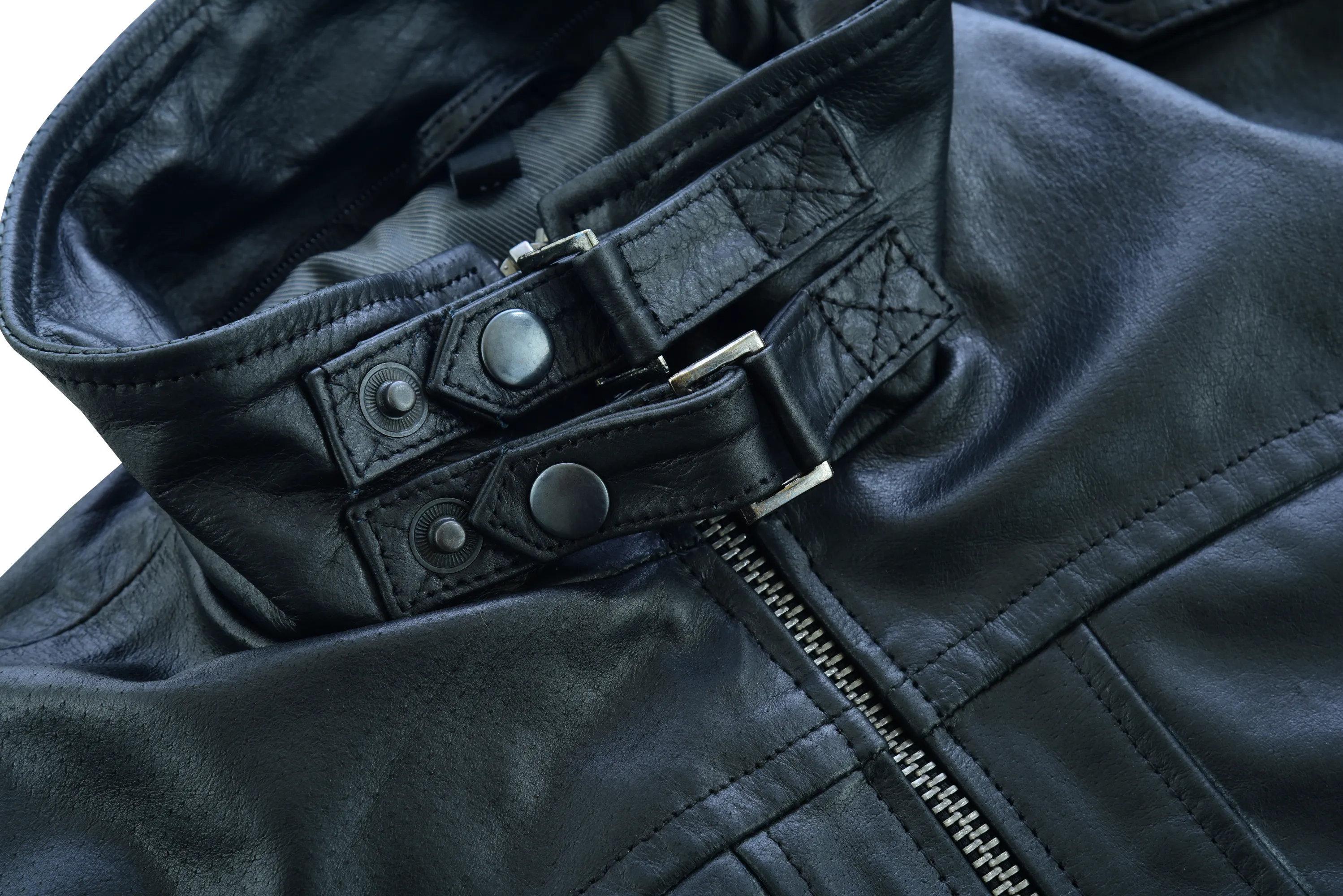 VL551B Vance Leathers' Men's Sven Bomber Black Waxed Premium Cowhide Motorcycle Leather Jacket with Removeable Hood