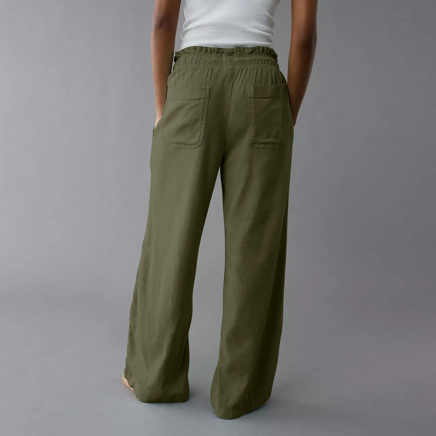 Wide Leg Linen Pants for Women 2025 Casual Loose High Waisted Pants with Pockets Flowy Comfy Beach Trousers Work Outfits