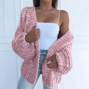 Winter Fashion Women Sweater Cardigan Warm Solid Polyester Spandex Coat
