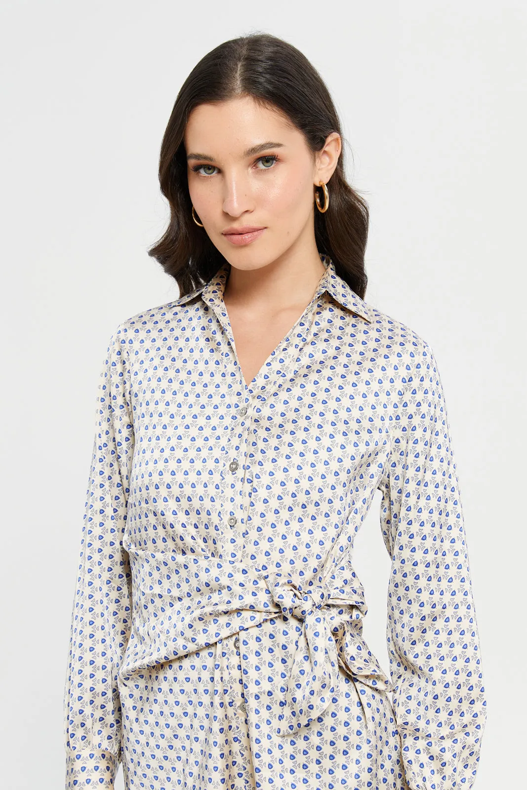 Women Assorted Tile Print Oversized Satin Shirt