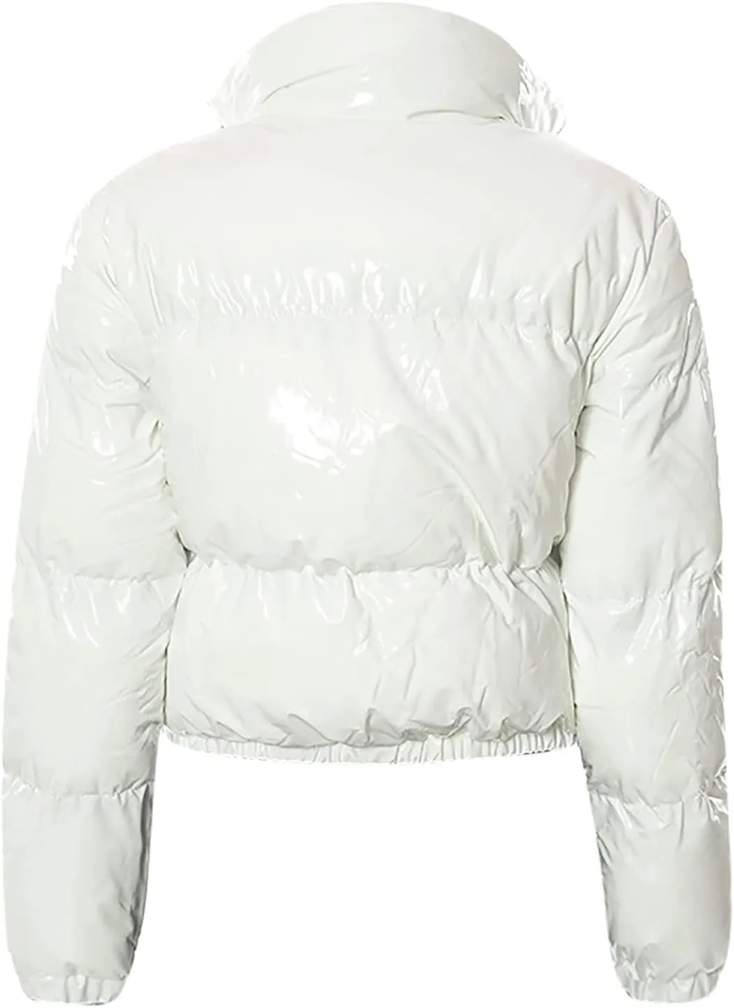 Women Cropped Puffer Jacket Winter Shiny Coat Parka Fashion Zip Up Short Bubble Padded Down Coats Fashion Y2k Outerwear