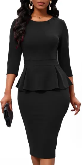 Women's Bodycon Pencil Dress Church Teacher Office Modest Business Wear to Work Sheath Suiting Dresses
