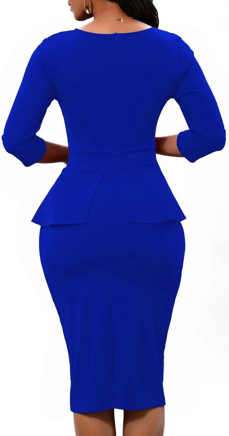 Women's Bodycon Pencil Dress Church Teacher Office Modest Business Wear to Work Sheath Suiting Dresses