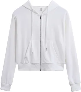 Women's Cropped Zip Up Hoodie Casual Long Sleeve Workout Hooded Sweatshirt Coat
