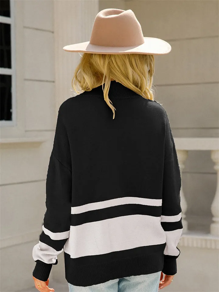 Women's Fashionable Stand-up Neck Zip-up Sweater