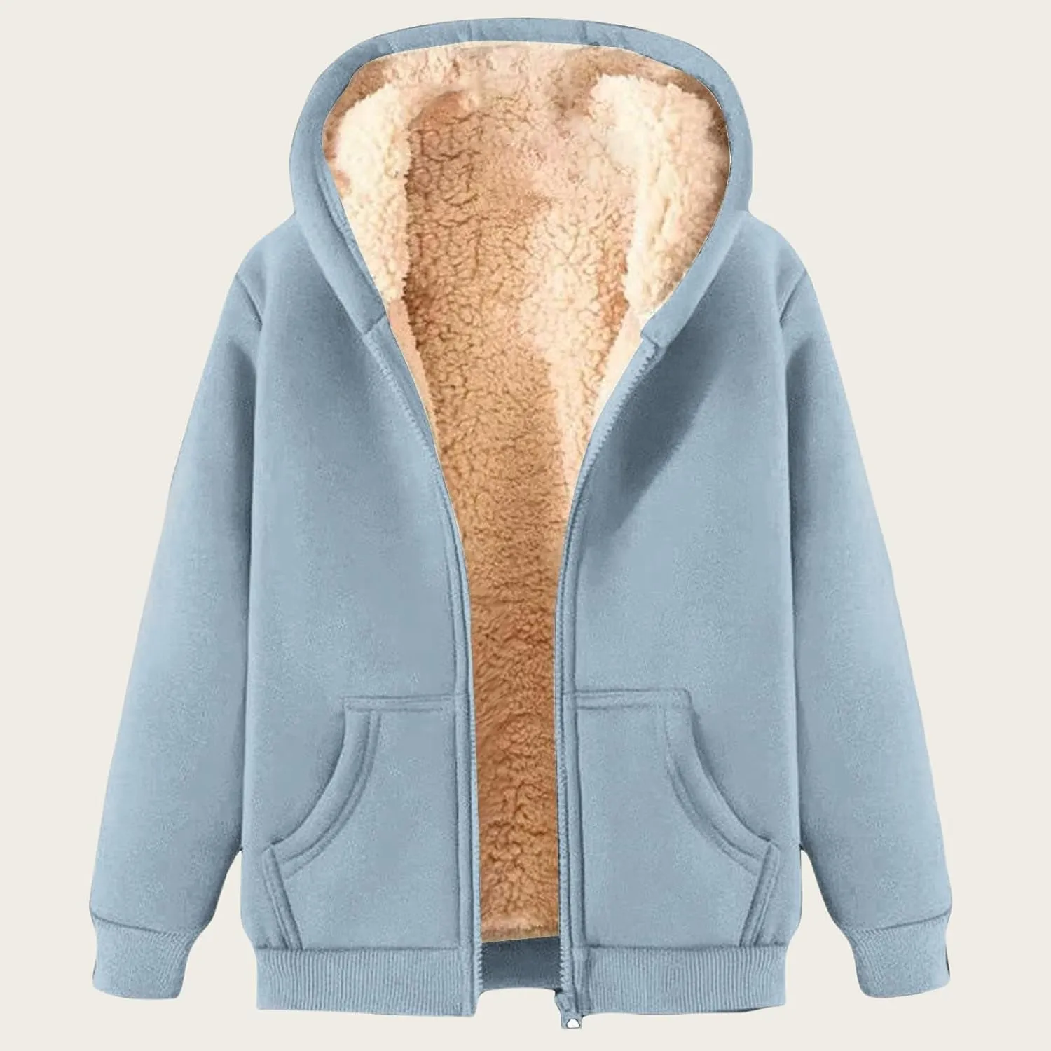 Womens Fleece Jacket Full Zip Up Hoodie Sweatshirt Thicken Fuzzy Fleece Lined Jacket Winter Sherpa Coat Unisex
