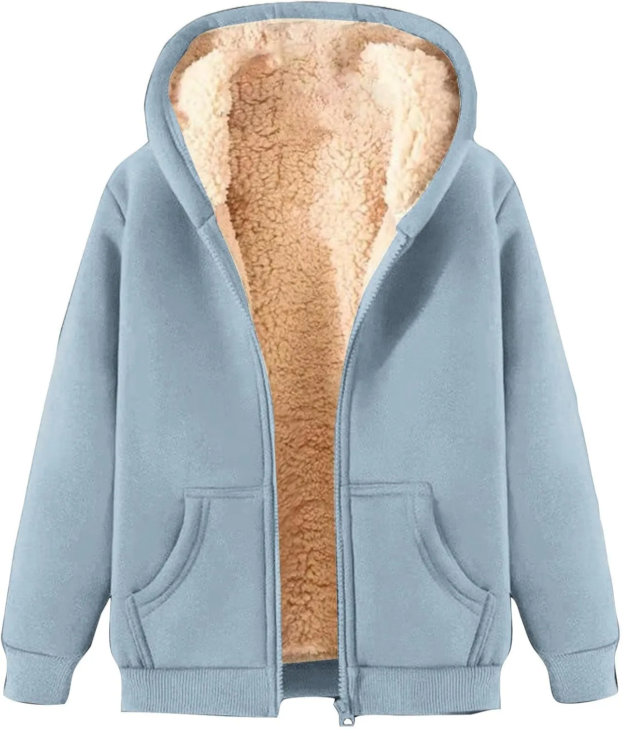 Womens Fleece Jacket Full Zip Up Hoodie Sweatshirt Thicken Fuzzy Fleece Lined Jacket Winter Sherpa Coat Unisex