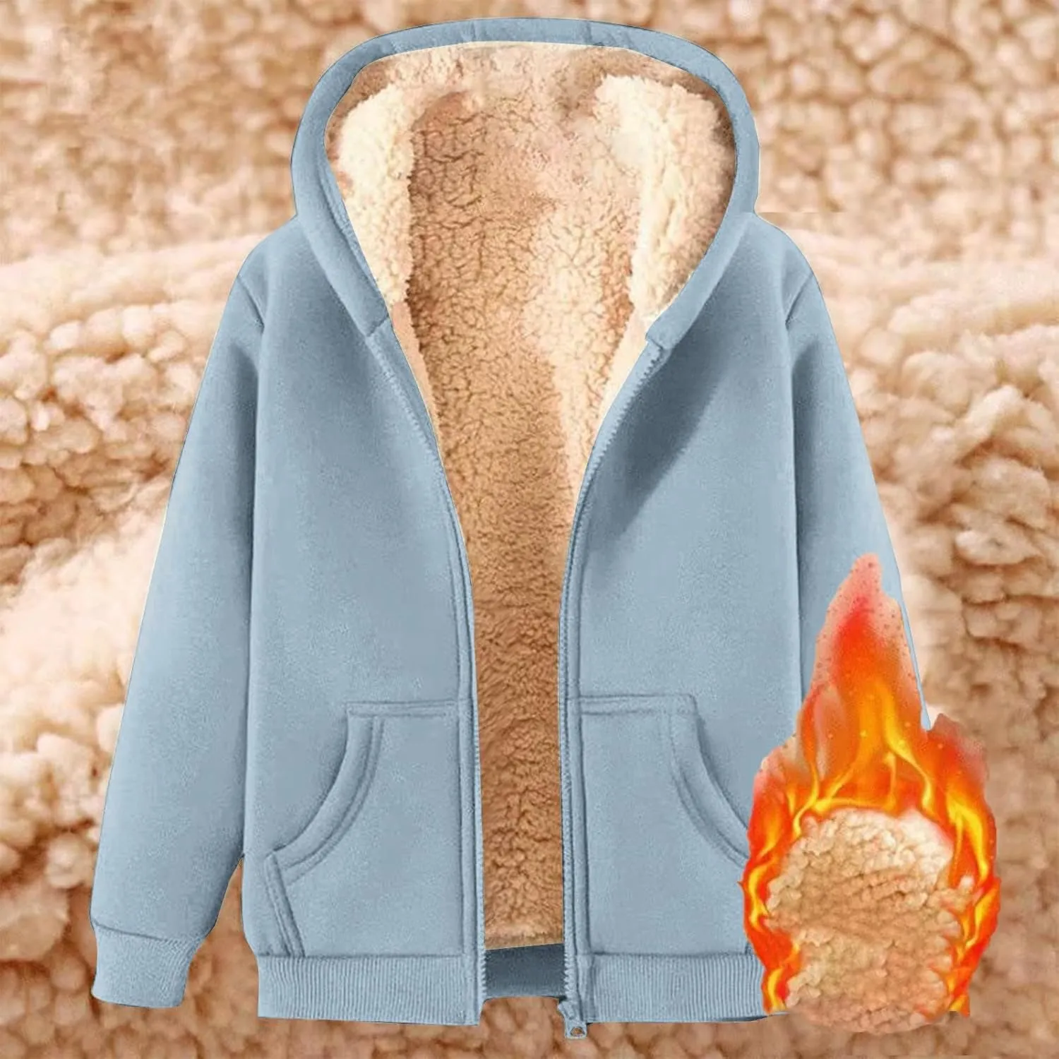 Womens Fleece Jacket Full Zip Up Hoodie Sweatshirt Thicken Fuzzy Fleece Lined Jacket Winter Sherpa Coat Unisex