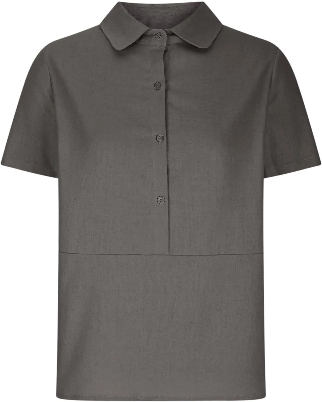 Women's Peter Pan Collar Short Sleeves Cotton Linen Shirt Tops Button Work Blouse Teen Girls Casual Loose Tunic Shirts