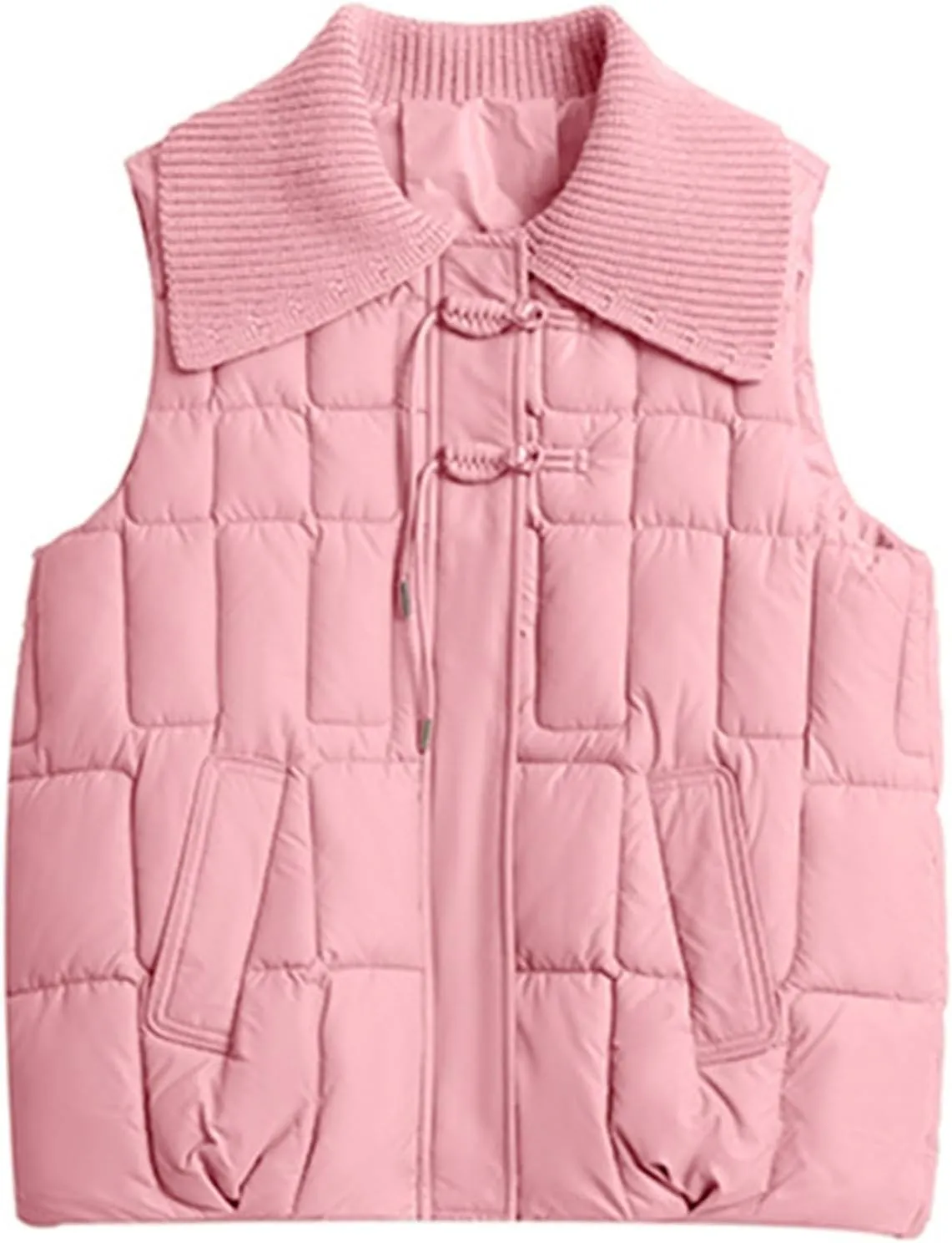 Womens Quilted Vest Lightweight Down Vests Stand Collar Padded Outwear Pockets Trendy Fashion Sleeveless Puffer Jackets