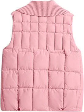 Womens Quilted Vest Lightweight Down Vests Stand Collar Padded Outwear Pockets Trendy Fashion Sleeveless Puffer Jackets