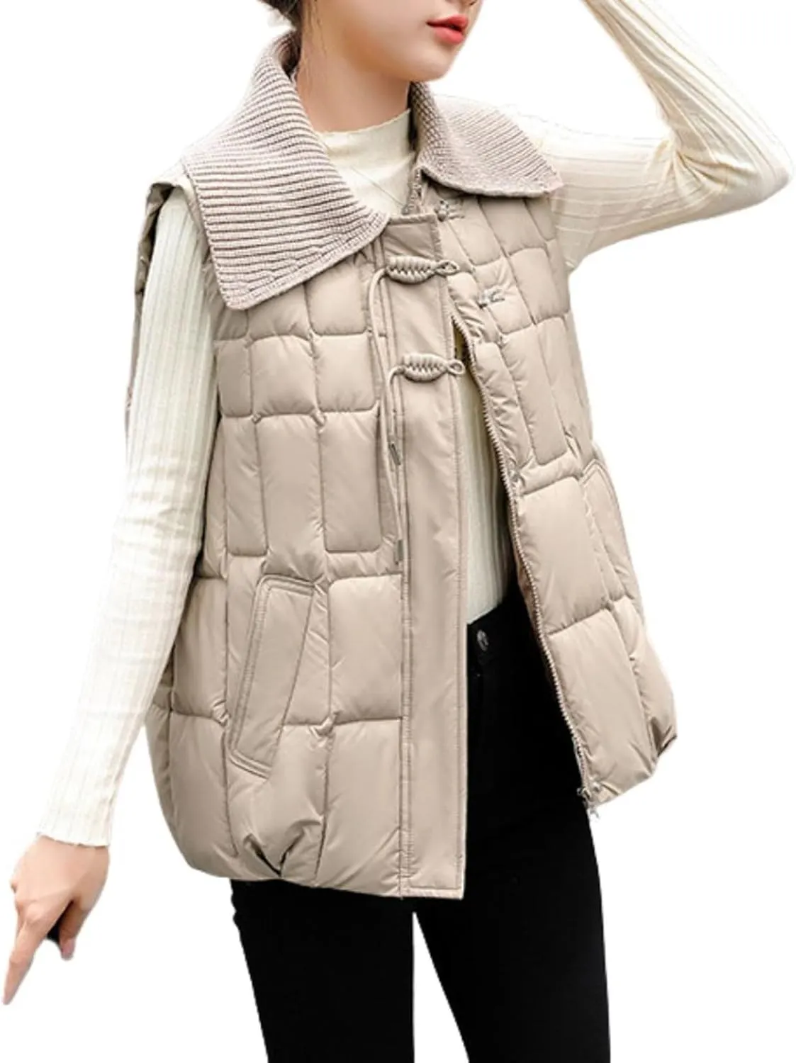 Womens Quilted Vest Lightweight Down Vests Stand Collar Padded Outwear Pockets Trendy Fashion Sleeveless Puffer Jackets
